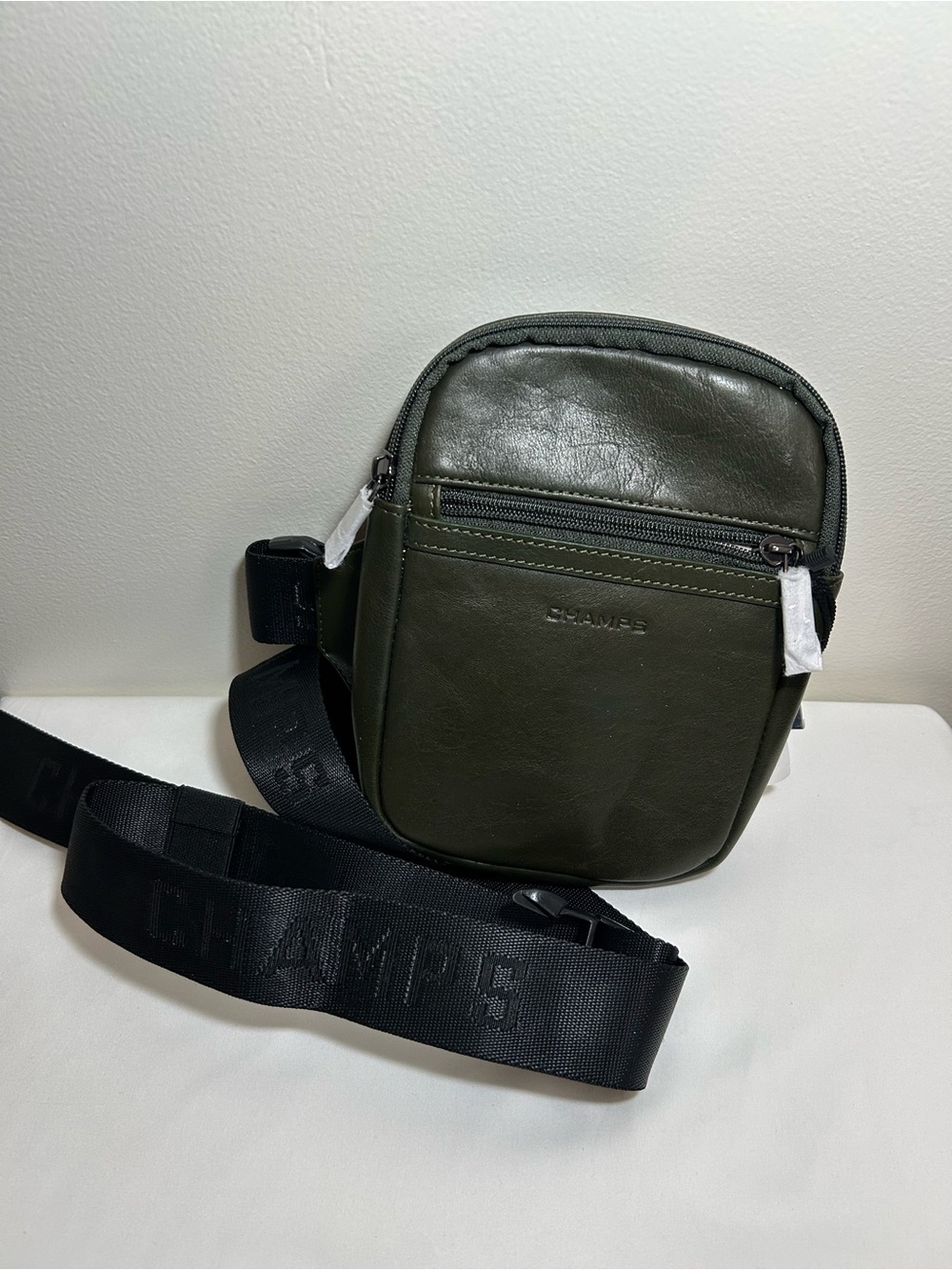 Champs Olive Green Leather Belt Bag with Black Strap New